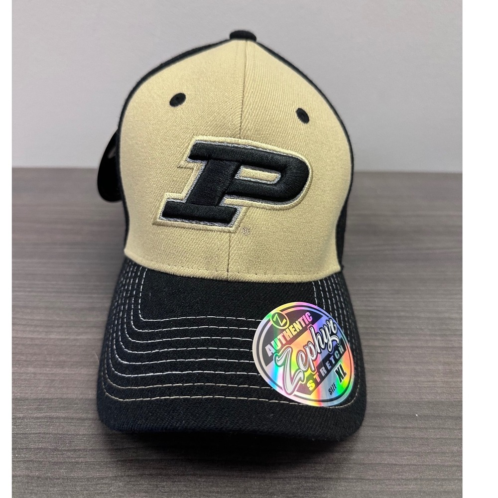 Zephyr Purdue Boilermakers Hat Mens XL Black Gold Stretch Fit Embroidered Cap
